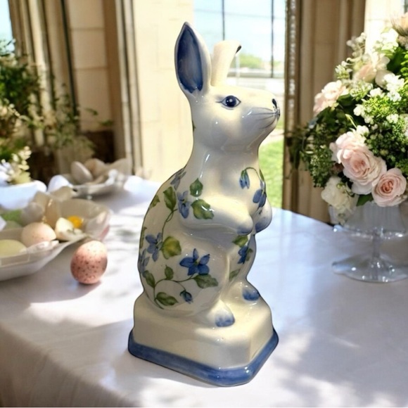 Vintage Andrea by Sadek Porcelain Blue Floral Easter Bunny 7.75” x 3.25” - Picture 1 of 6